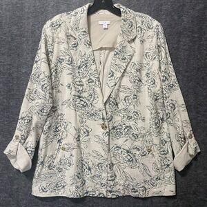 J Jill Linen Blend Blazer Women Small Floral Desert Bloom Roll Tab Office Career